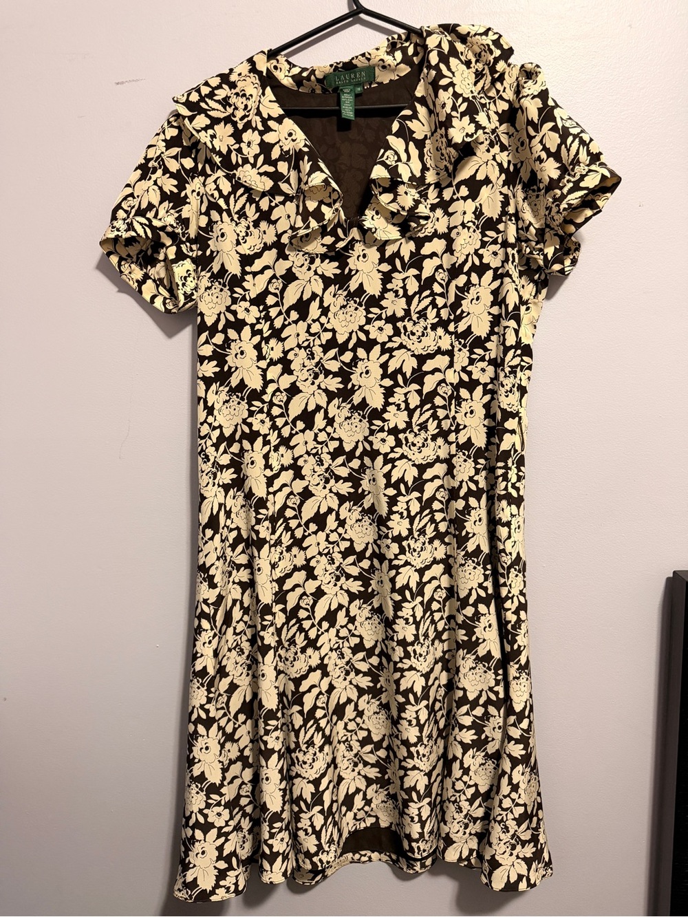 Ralph Lauren Cream Floral Midi Dress on Chocolate Ground